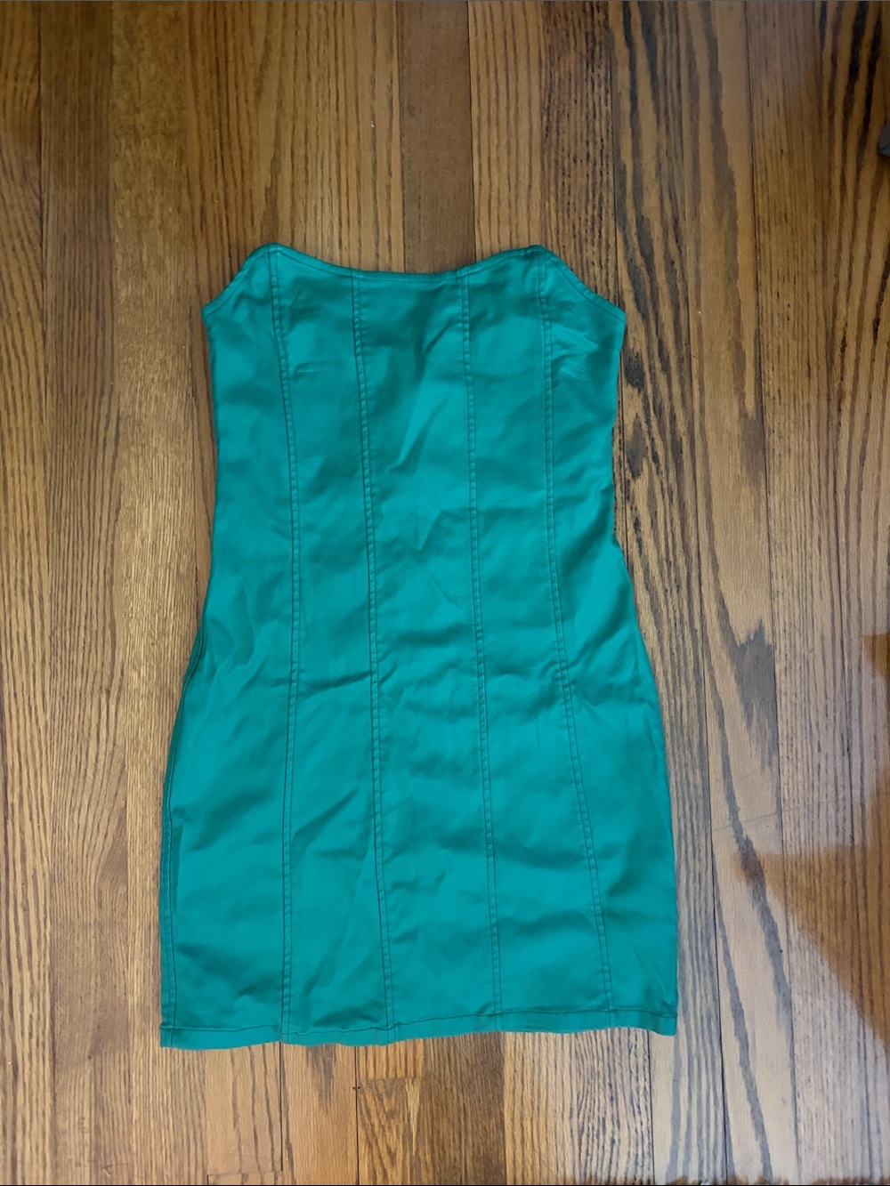 Edikted Strapless Green Sheath/Leather Dress